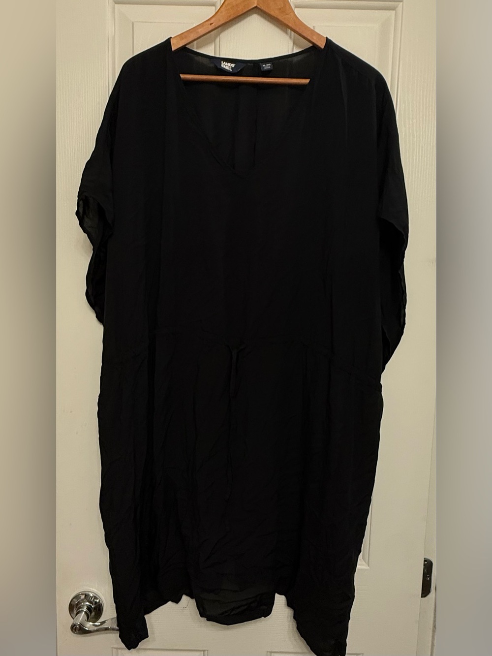 Lands' End Black Gathered Waist Kaftan Swim Cover-Up Dress Plus Size XL XXL